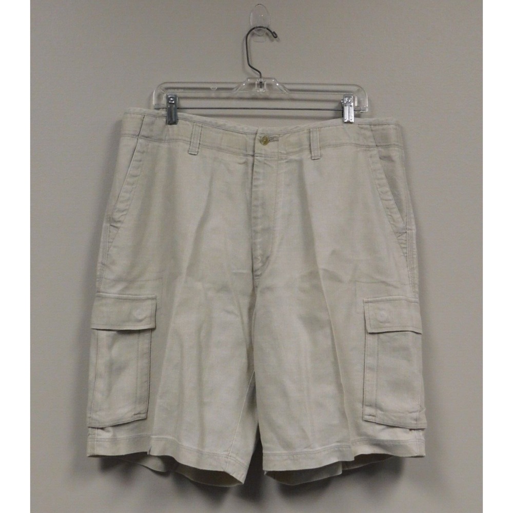 Tommy Bahama Relax Linen Blend Sz 38 Flat Front Cargo Off White Shorts